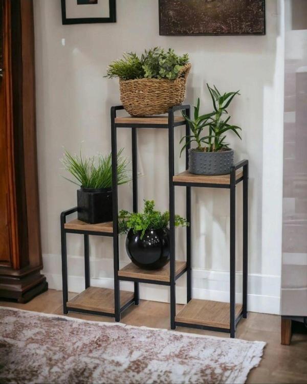 Bye Concept & More Dekoratif Metal Ahşap 6 Raflı Saksı Standı Katlı Dikey Saksılık Çiçeklik Garden - Image 1