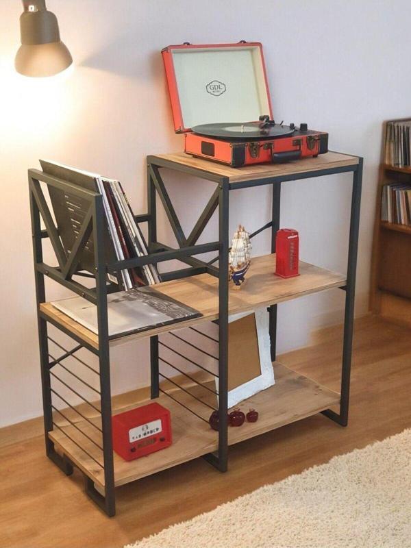 Bye Concept & More Dekoratif Plak Standı Metal Gövdeli Ahşap Raflı Pilak Köşesi Dresuar - Image 1