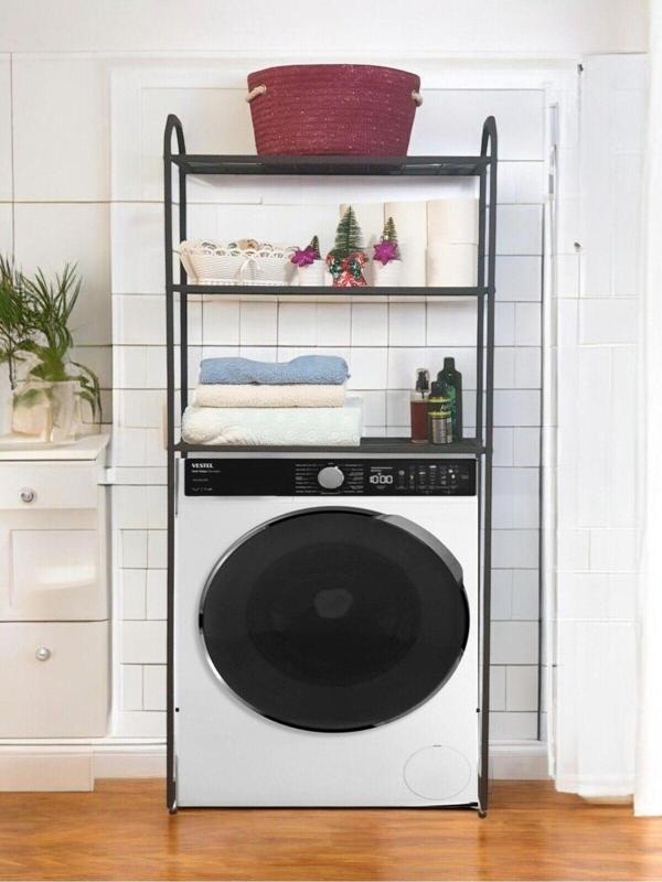 Bye Concept & More Metal Ayaklı 3 Raflı Banyo Rafı Çamaşır Makinesi Üstü Dekoratif Raf Askılık Organizer - Image 1