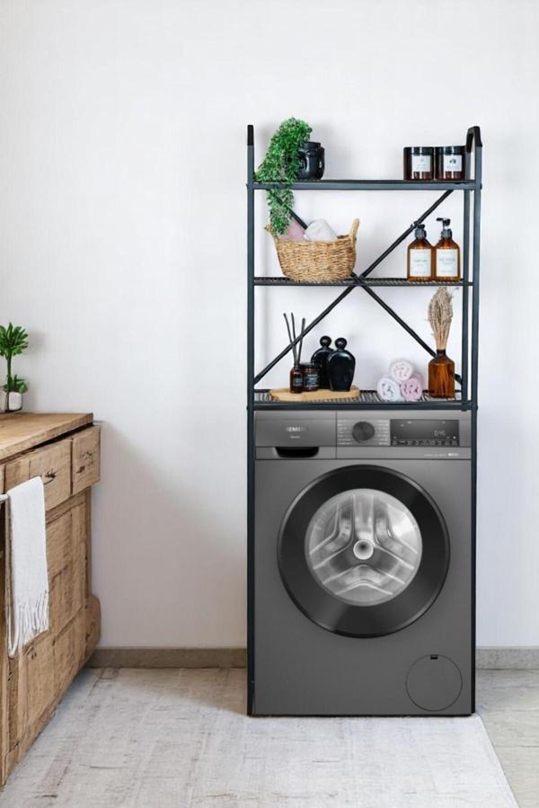 Bye Concept & More Metal Ayaklı 3 Raflı Banyo Rafı Çamaşır Makinesi Üstü Dekoratif Raf Askılık Organizer - Image 1