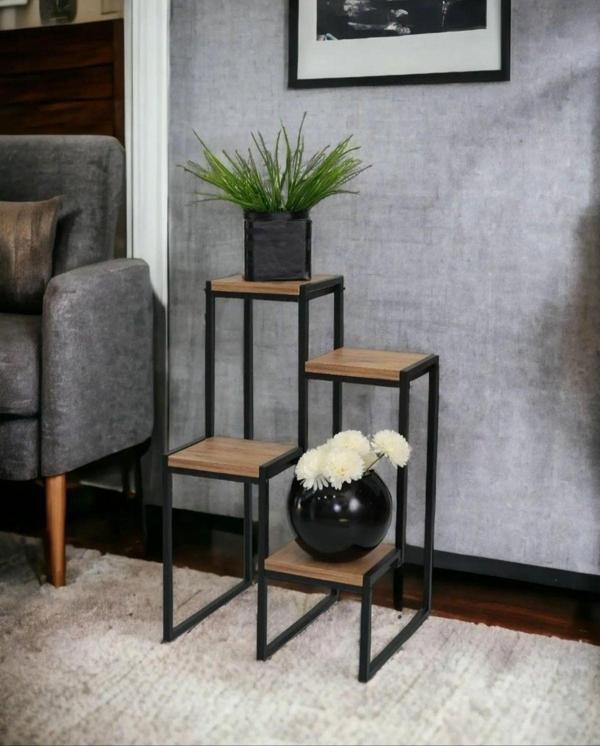 Bye Concept & More Metal Saksılık 4 Ahşap Raflı Dekoratif Saksı Standı Garden - Image 1