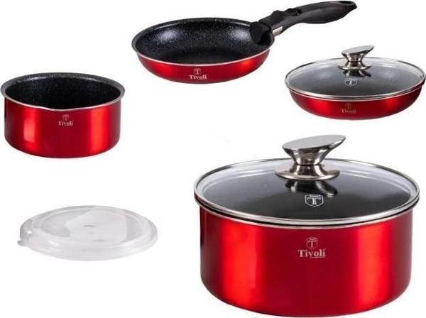 Tivoli İndüksiyon Taban 9 Parça Tencere Seti Metalik Kırmızı TVL12001 - Image 1