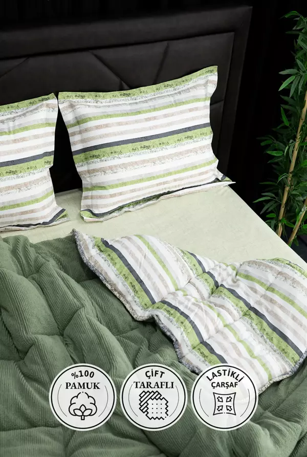 Oso Blanco Sherpa Çift Kişilik Comforter Uyku Seti - Çağla Yeşili - Image 1