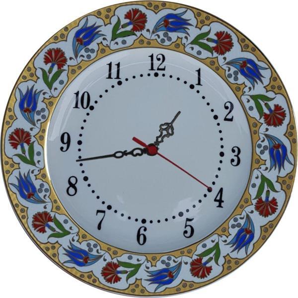 Armada Çini Armada Cini Prt 66 25 Cm Kırmızı Sarı Yaldızlı Lale Karanfil Desenli Porselen Cini Saat - Image 1