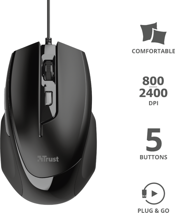 Trust 23650 Voca Kablolu Mouse-Siyah - Image 1