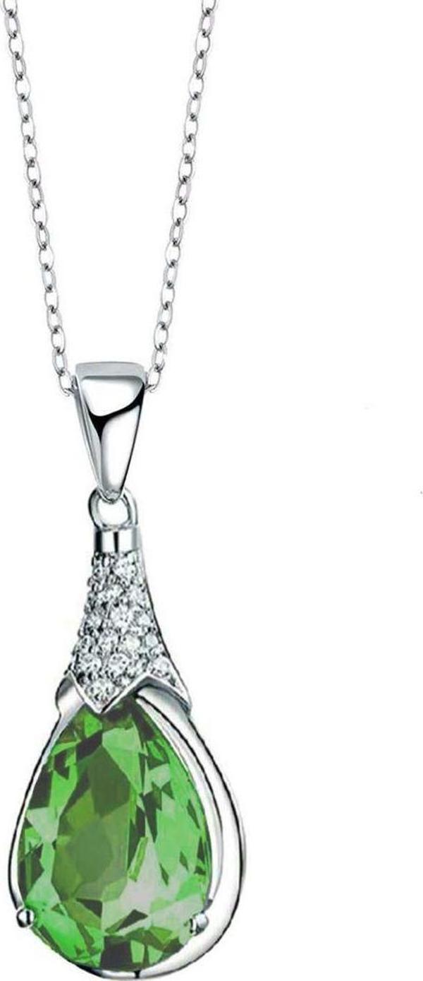 Brezza Lusso 925 Ayar Zümrüt Yeşili Su Damlası Bayan Gümüş Kolye - Image 1