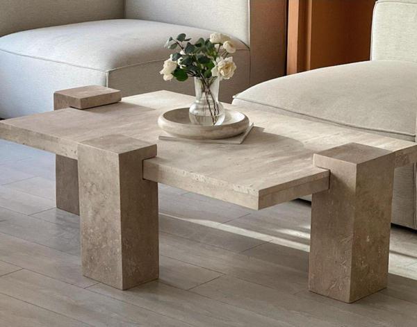 Miarik Design Mermer Traverten Dikdörtgen Geçmeli Orta Sehpa - Image 1