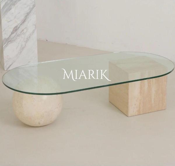 Miarik Design Top Ve Kare Ayakli Cam Tablalı Orta Sehpa - Image 1