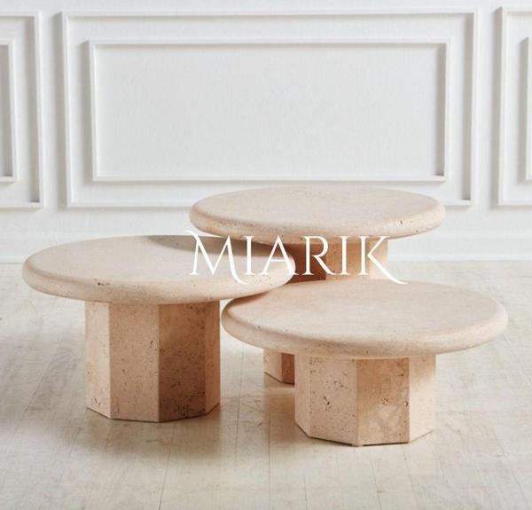 Miarik Design Traverten 3Lu Altıgen Ayak Orta Sehpa Lily - Image 1