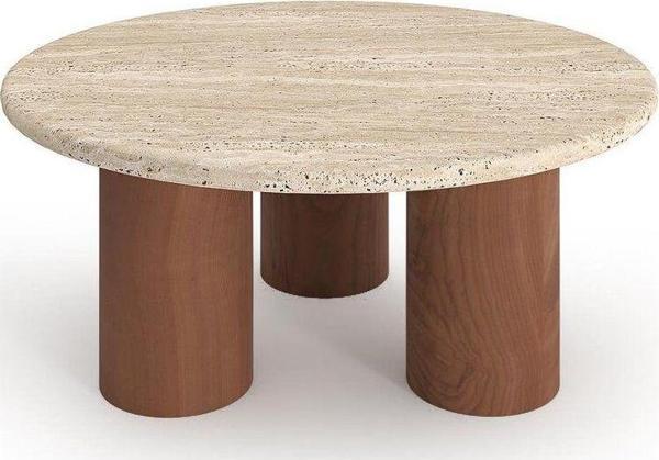 Miarik Design Traverten Ahsap Ayakli Orta Sehpa Fresia - Image 1