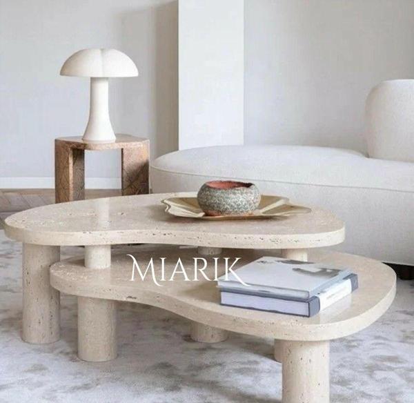 Miarik Design Traverten Kademeli Fasulye Orta Sehpa - Image 1