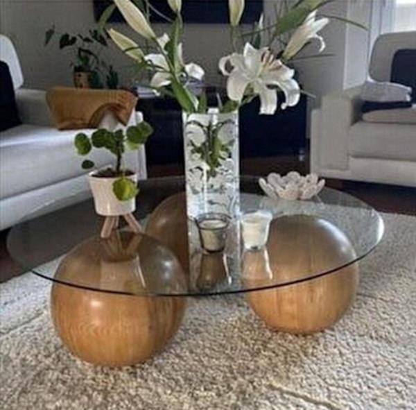 Miarik Design Ahşap Top Ayakli Yuvarlak Orta Sehpa - Image 1