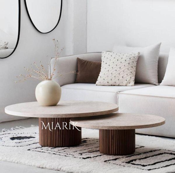 Miarik Design Dekoratif 2'li Ahşap Ve Traverten Orta Sehpa - Image 1