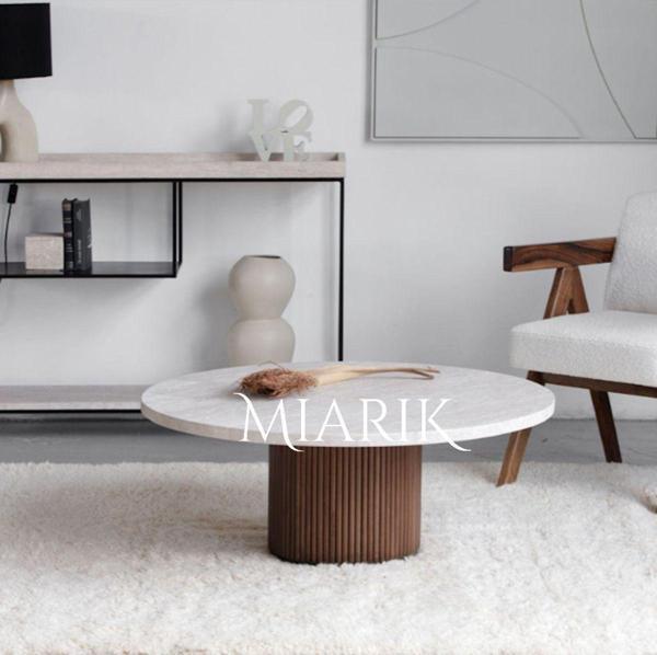 Miarik Design Dekoratif Ahşap Ayakli Traverten Orta Sehpa - Image 1