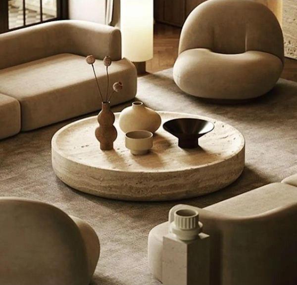 Miarik Design Traverten Yuvarlak Rourou Orta Sehpa - Image 1