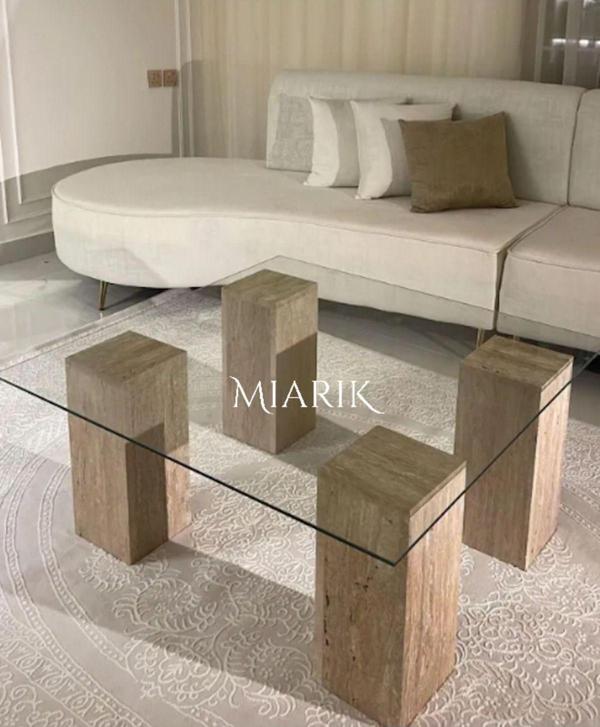 Miarik Design Mermer 4 Ayak Camli Orta Sehpa - Image 1