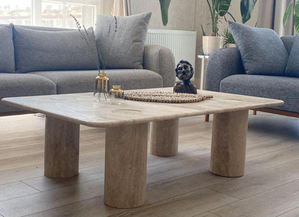 Miarik Design Mermer 4 Silindir Ayak Orta Sehpa Dkdr - Image 1