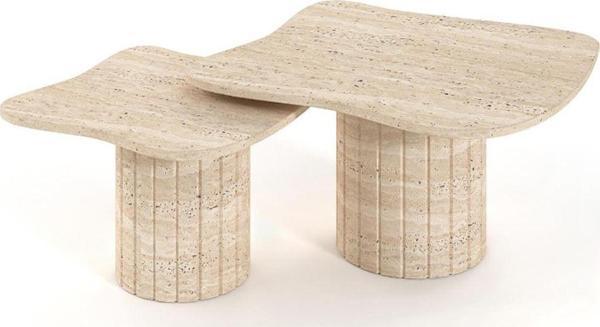 Miarik Design Mermer Çıtalı Ayakli Dalga Tablali Orta Sehpa - Image 1
