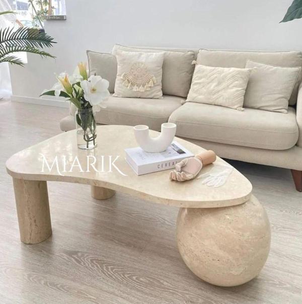 Miarik Design Mermer Fasulye Tabla Tek Küre Ayaklı Orta Sehpa Ctln - Image 1