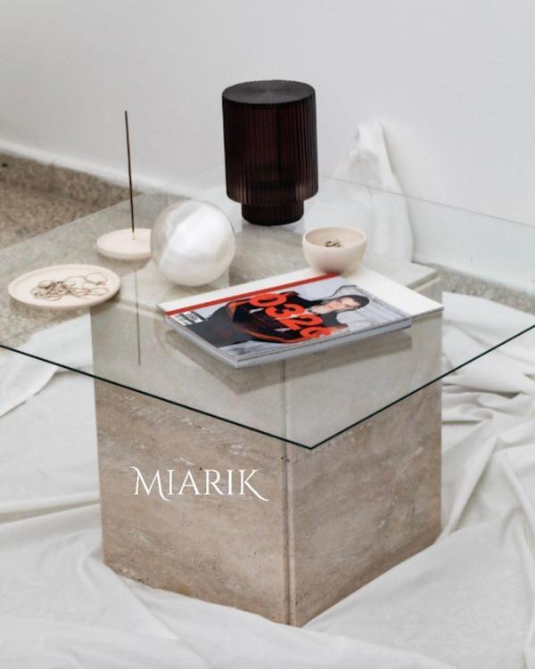 Miarik Design Mermer Küp Camlı Orta Sehpa Alesia - Image 1