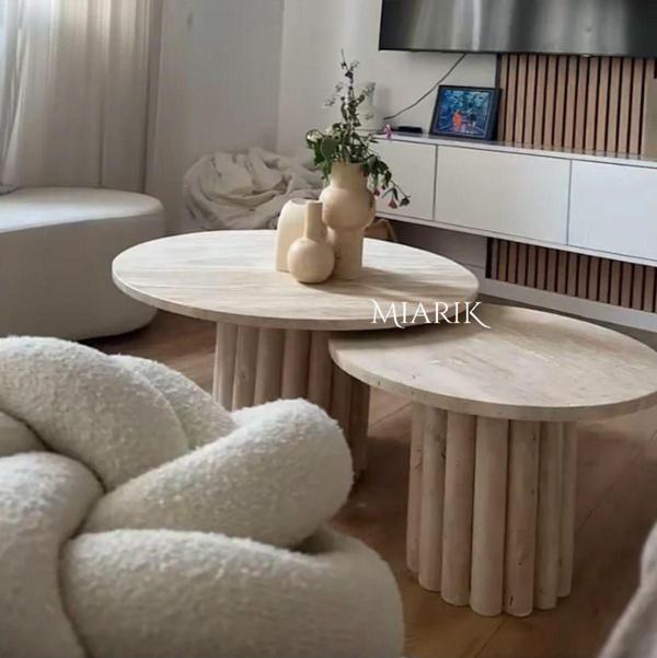 Miarik Design Mermer Sütun Ayak 2'li Takım Orta Sehpa - Image 1