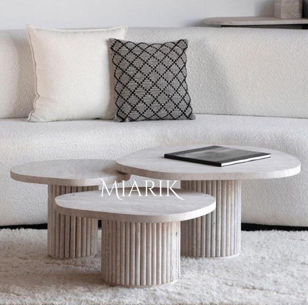 Miarik Design Mermer Sütun Ayak 3'Lü Takım Orta Sehpa - Image 1