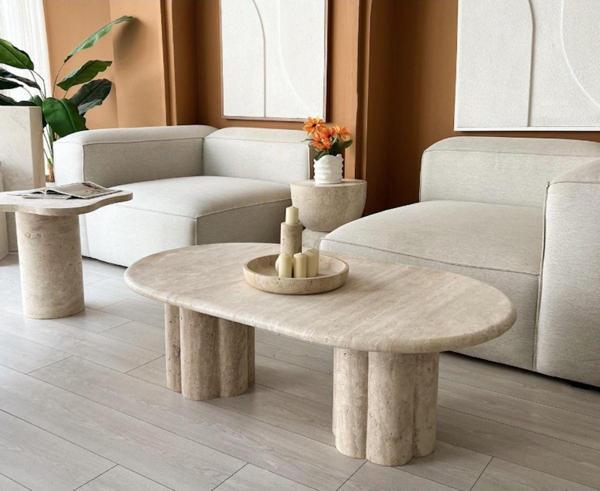Miarik Design Mermer Traverten 2 Ayaklı Orta Sehpa Avd - Image 1