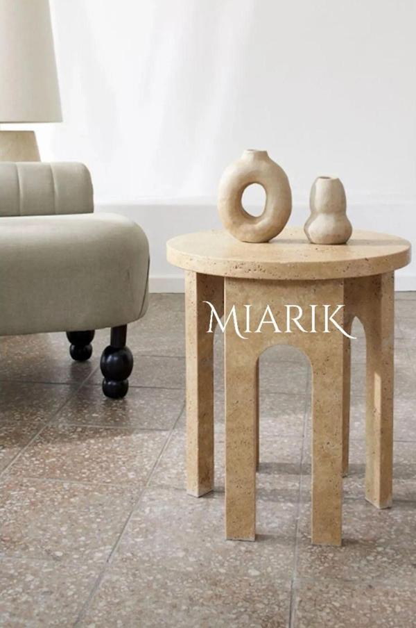 Miarik Design & Dekorasyon Dkoratif Traverten Mermer Yan Sehpa - Image 1