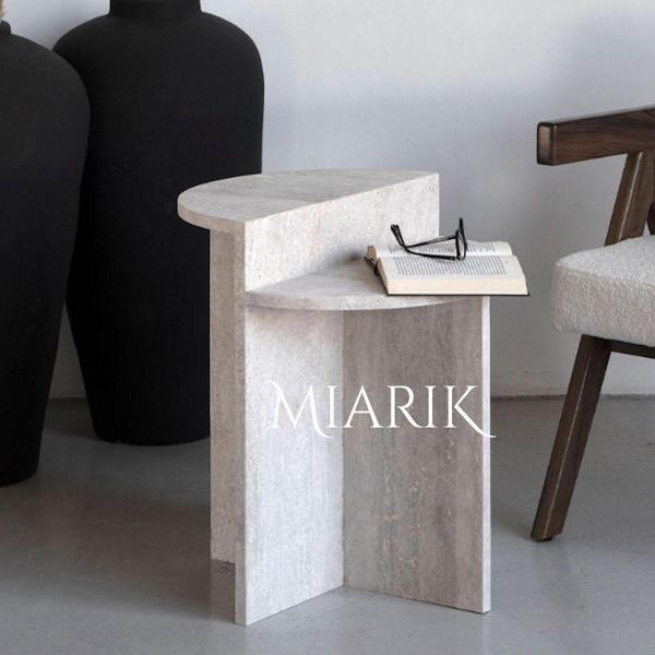 Miarik Design & Dekorasyon Traverten Yuvarlak Zaho Mermer Yan Sehpa , Masa , Orta Sehpa , Zigon - Image 1