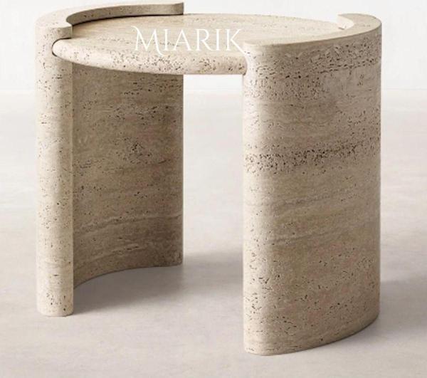 Miarik Design Traverten Deka Geçmeli Oyuk Yan Sehpa - Image 1
