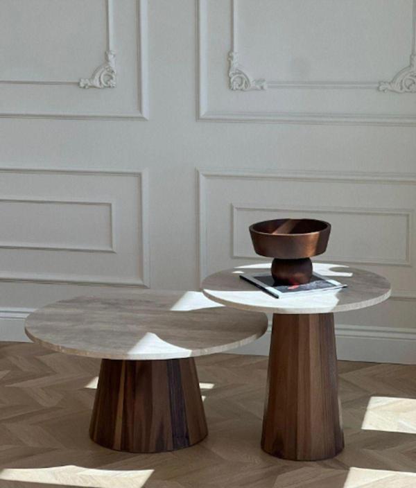 Miarik Design Traverten Mermer Ahsap Lavin Yan Sehpa , Masa , Orta Sehpa , Zigon - Image 1