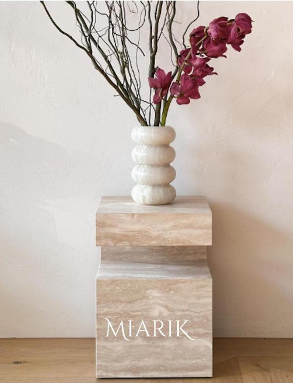 Miarik Design Traverten Mermer Mıavra Yan Sehpa , Masa , Orta Sehpa , Zigon - Image 1