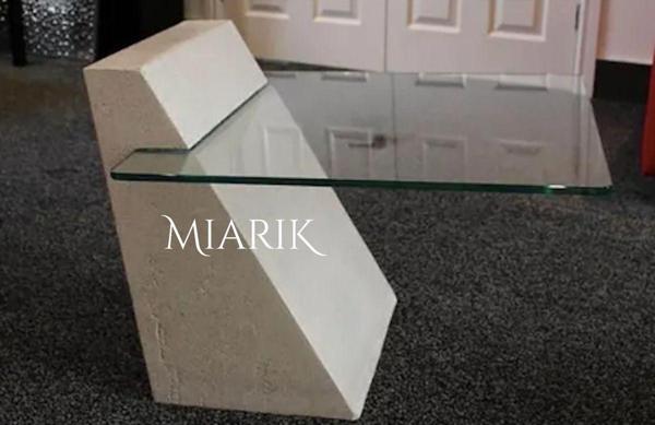 Miarik Design Traverten Radz Cam Detayli Yan Sehpa - Image 1