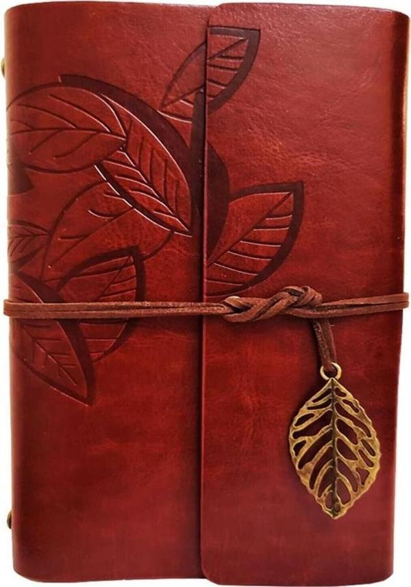 Yaprak Desenli Koyu Kahverengi Deri Defter - Image 1