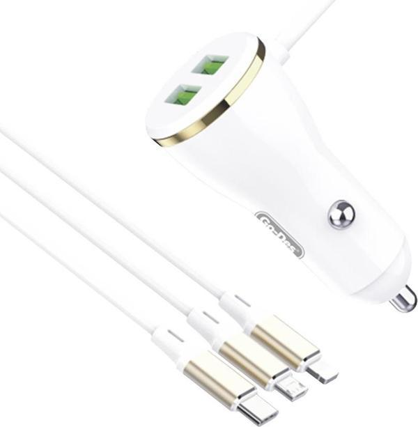 Go-Des GD-CC202 5 in 1 5A Hızlı Şarj Çift USB-A ve Micro Type-C Lightning Kablolu Araç Şarj Aleti - Image 1