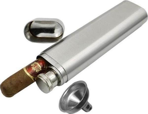 Perlotus 2 Oz- 60 cc Çelik Viski İçki Mataralı İkili Puro Kutusu - Image 1