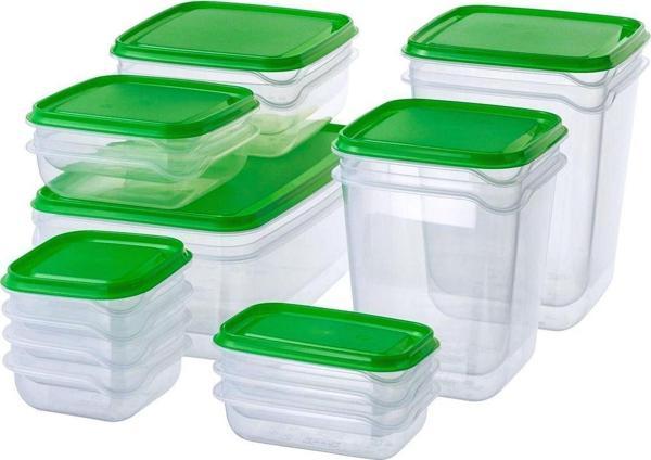 Ikea 17 Parça Saklama Kabı Plastik Yeşil Kapak Şeffaf Kap - Image 1