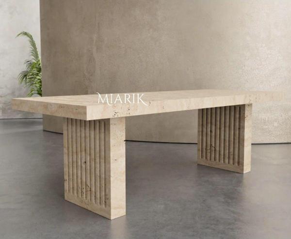 Miarik Design & Dekorasyon Artodusso 2 Sütunlu Ayaklı Traverten Mermer Yemek Masası - Image 1