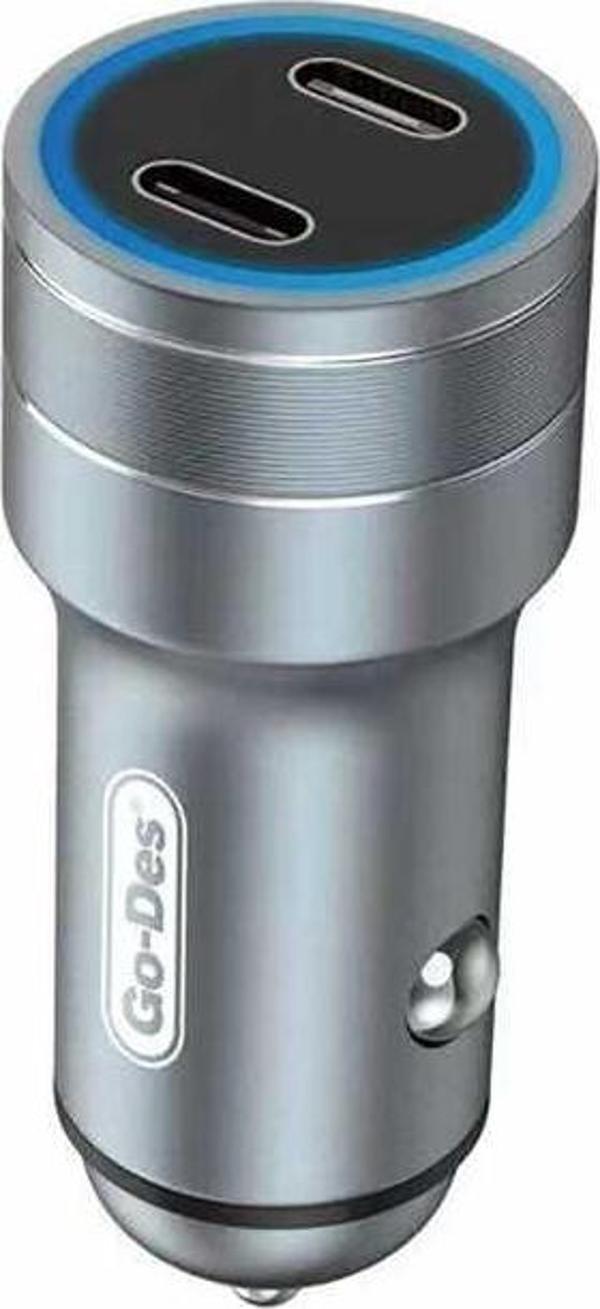 Go-Des GD-QC2019 Çift PD Çıkışlı Metal Araç Şarj Başlığı Led Işıklı 40W - Image 1