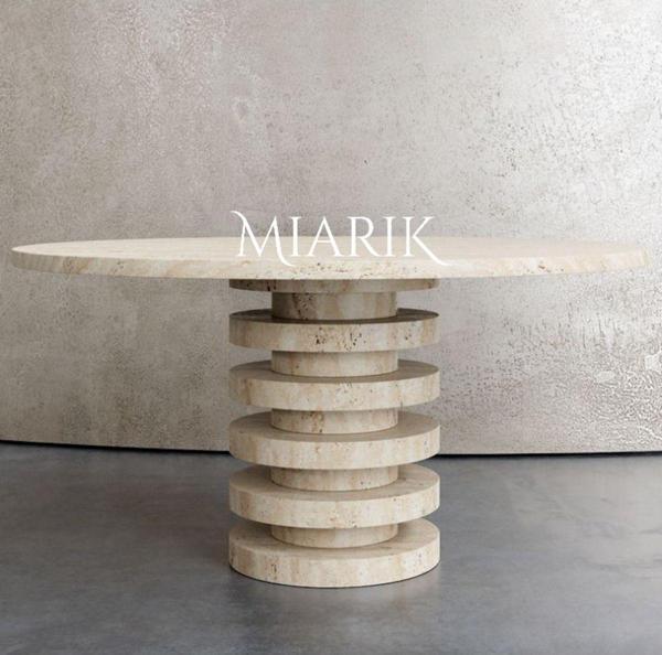 Miarik Design Tek Ayak Taraso Traverten Mermer Yemek Masası - Image 1