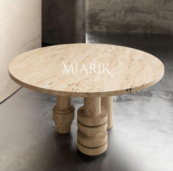Miarik Design Tek Ayak Tranta Traverten Mermer Yemek Masası - Image 1