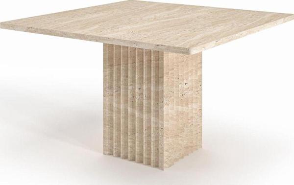 Miarik Design Tek Küp Sütun Ayak Mira Traverten Mermer Yemek Masası - Image 1