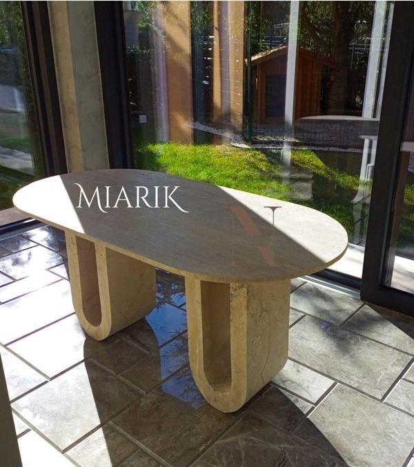 Miarik Design U Ayak Traverten Cenobia Mermer Yemek Masası - Image 1