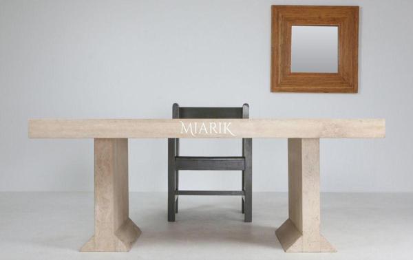 Miarik Design 2 Ayaklı Ofsy Traverten Mermer Yemek Masası - Image 1