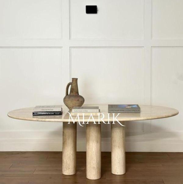 Miarik Design Lin 2 Sütunlu Ayaklı Traverten Mermer Yemek Masası - Image 1