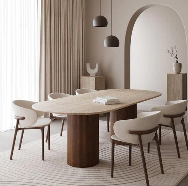 Miarik Design Traverten Tabla Ahsap Tirtik Ayakli Yemek Masası - Image 1
