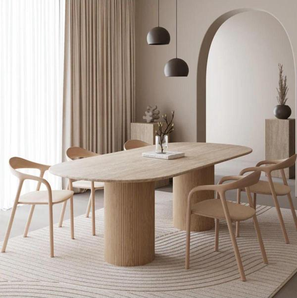 Miarik Design Traverten Tabla Ahsap Tirtik Ayakli Yemek Masası - Image 1