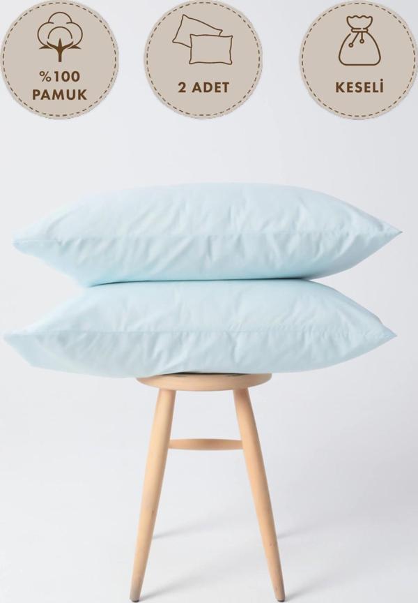%100 Pamuk 2li Keseli Yastık Kılıfı 50x70 - Mavi - Image 1