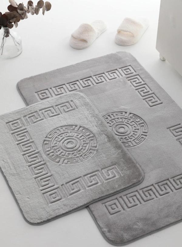 Tavşan Tüyü Desenli 2li Banyo Paspas Takımı - Gri - Image 1