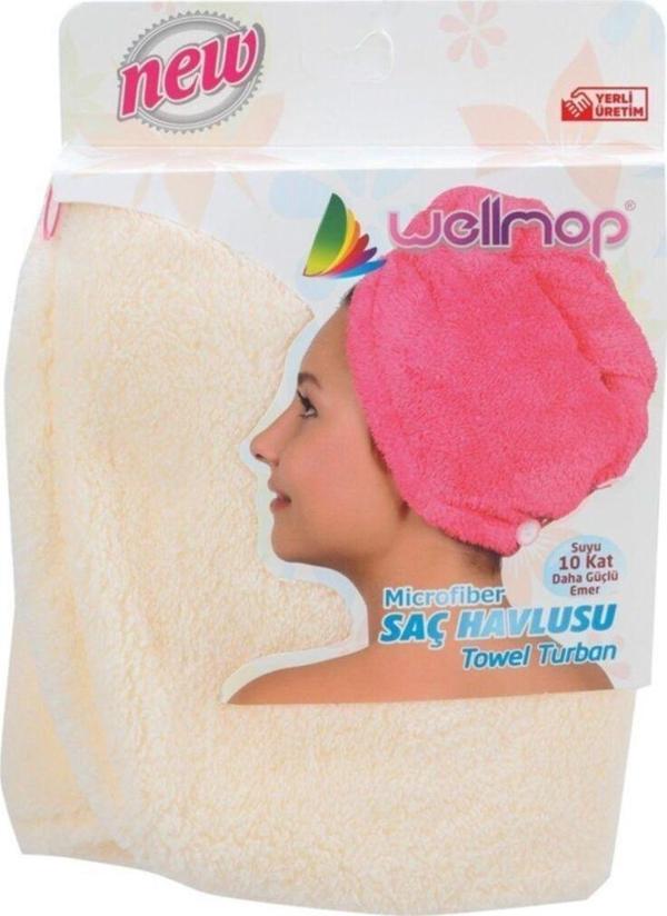 Royal Home Wellmop Saç Havlusu Bej Mikrofiber Düğmeli - Image 1